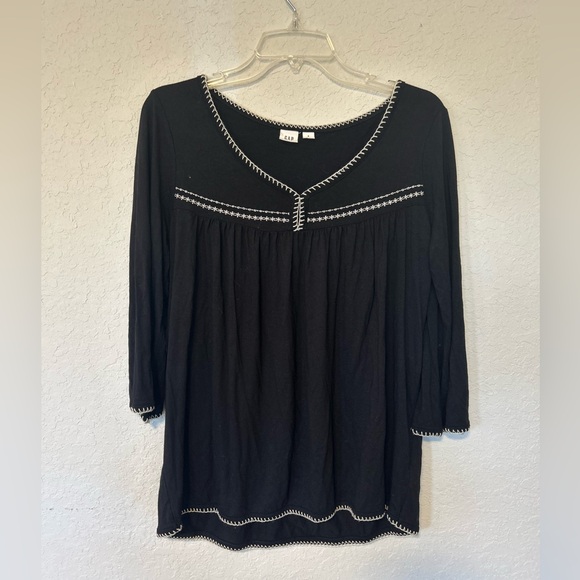 GAP Tops - Black Peasant/Boho Blouse with White Embroidered Trim Size S